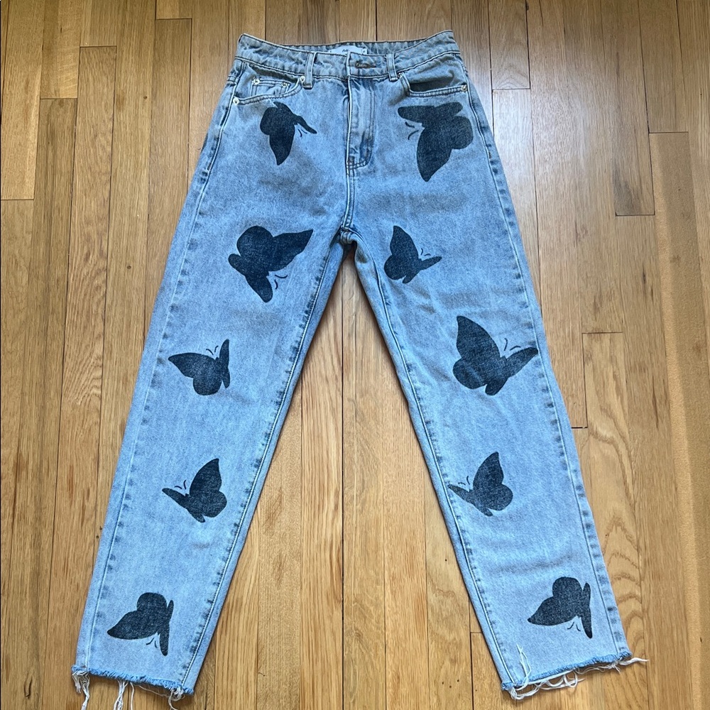 Adika Blue Jeans with Black Butterfly Design